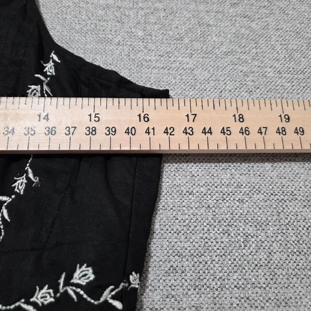 Ann Taylor‎ Black Embroidered Floral Sleeveless Flare Dress Milkmaiden Size 6